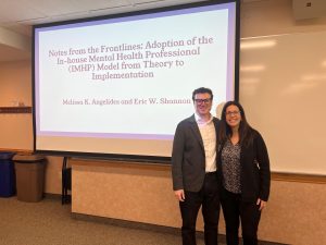 Professor Eric W. Shannon and Interim Associate Dean for Student Services Melissa K. Angelides present their talk, "Notes from the Frontlines: Adoption of the In-house Mental Health Professional (IMHP) Model from Theory to Implementation"